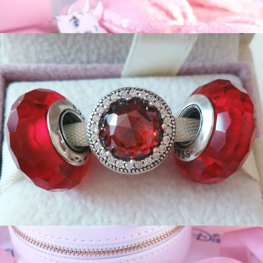 

Женская серебряная подвеска и блестящее сердце, подарочный набор бусин, подходит для всех европейских ювелирных изделий Pandora, сияющий красн...