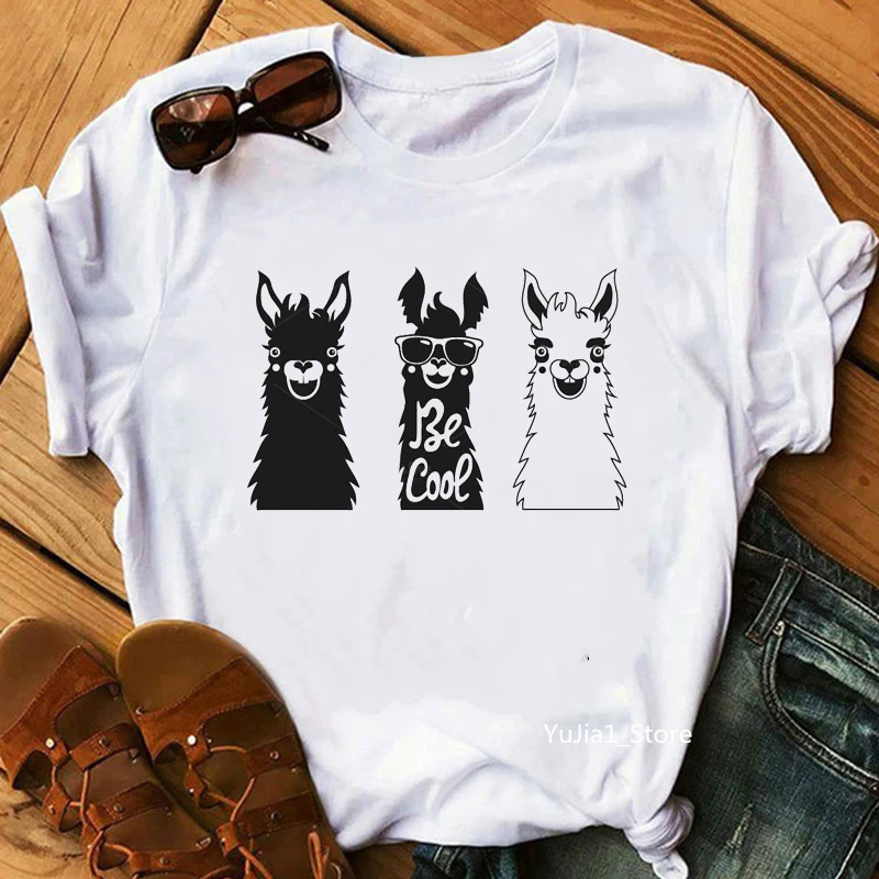 Женская футболка harajuku kawaii Alpacas с принтом животных Забавные футболки женские