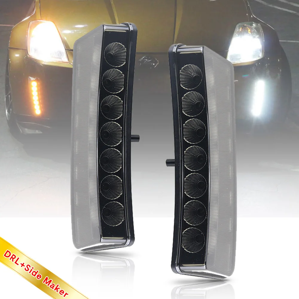 

For Nissan 350Z Z33 03-05 LED Bumper Reflector Light White Led DRL Dayitme Running + Amber Led Turn Signal Side Indicator Lamp