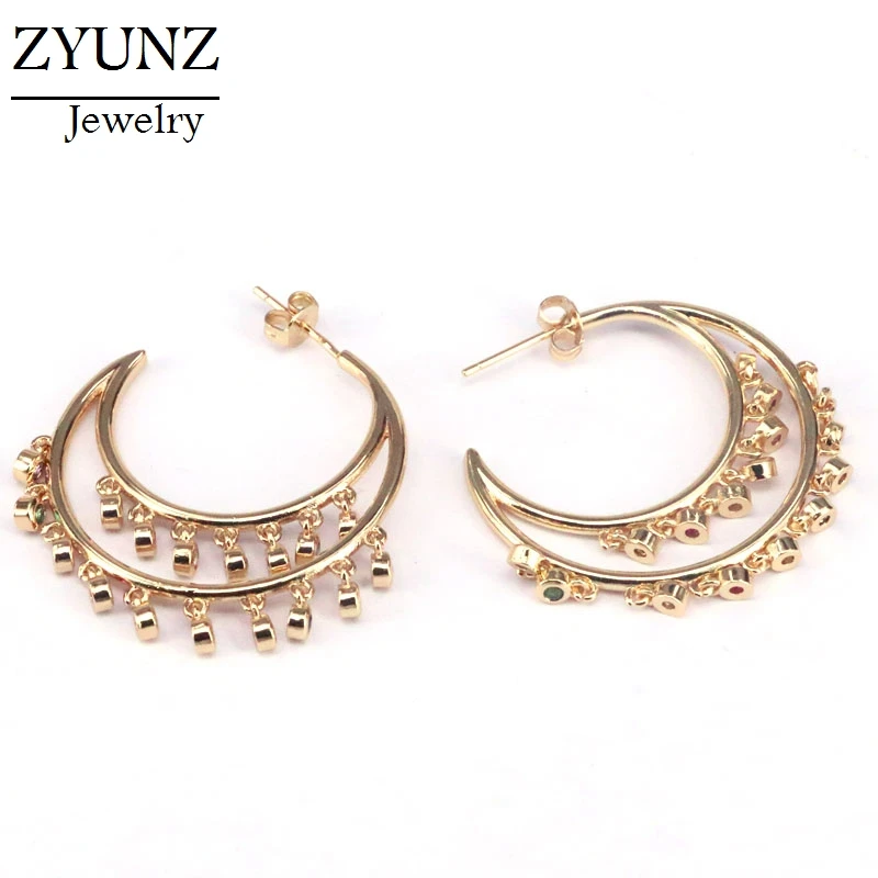 

3 Pairs, Crystal Zirconia Stud Earring Colorful CZ Round Dots Micro Pave Earring For Women Girls