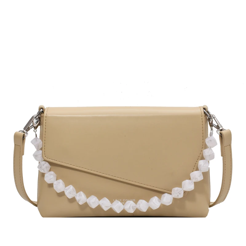 

New Style Women Shoulder Bag All-match Fashion Ladies Messenger Bag 2021 Youth Small Square Bag Khaki With Pearl Decoration