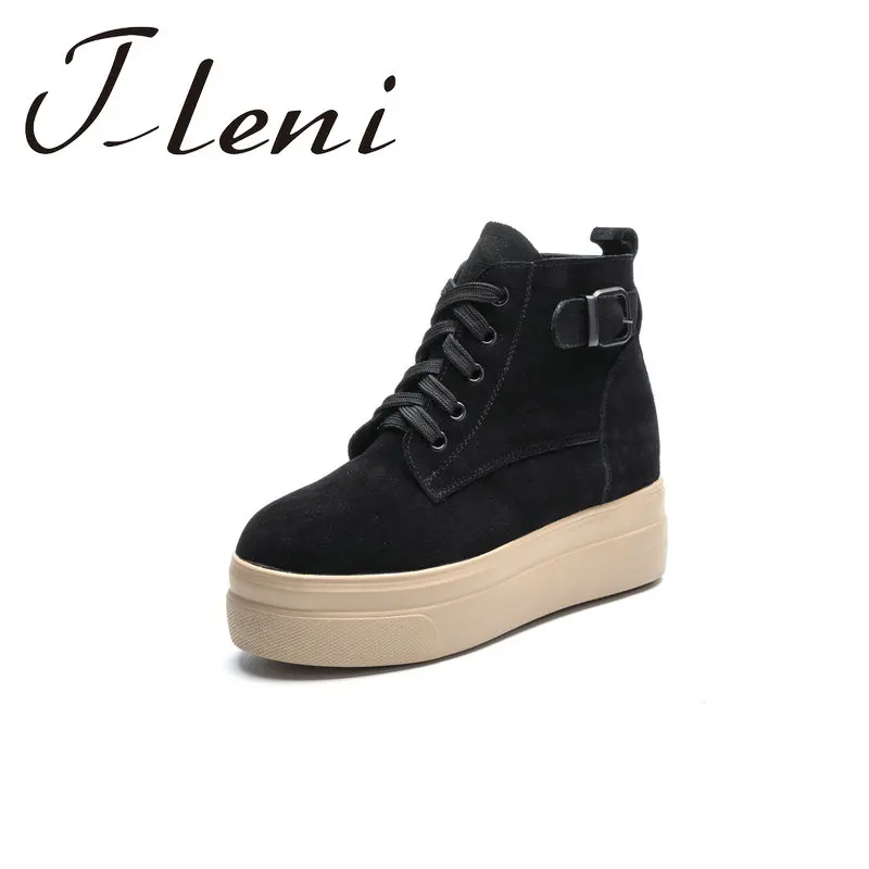

High quality genuine leather women's sneakers autumn new large size 35-42 increased high thick-soled walking shoes women ZA-81