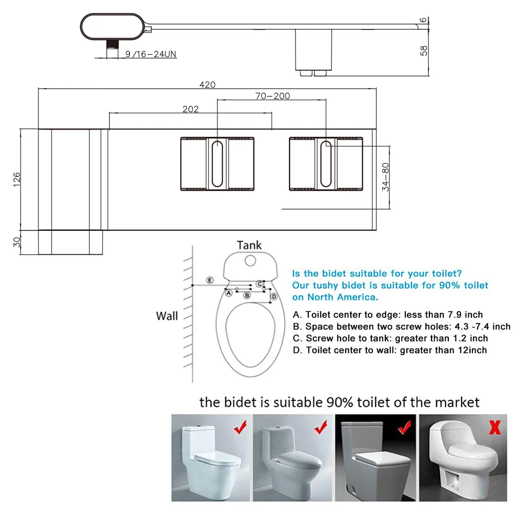 Ультратонкое неэлектрическое сиденье для унитаза биде с двойным распылителем