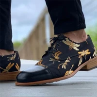 mens shoes fashion solid color pu stitching dragonfly printing laces comfortable business casual all match oxford shoes hl517