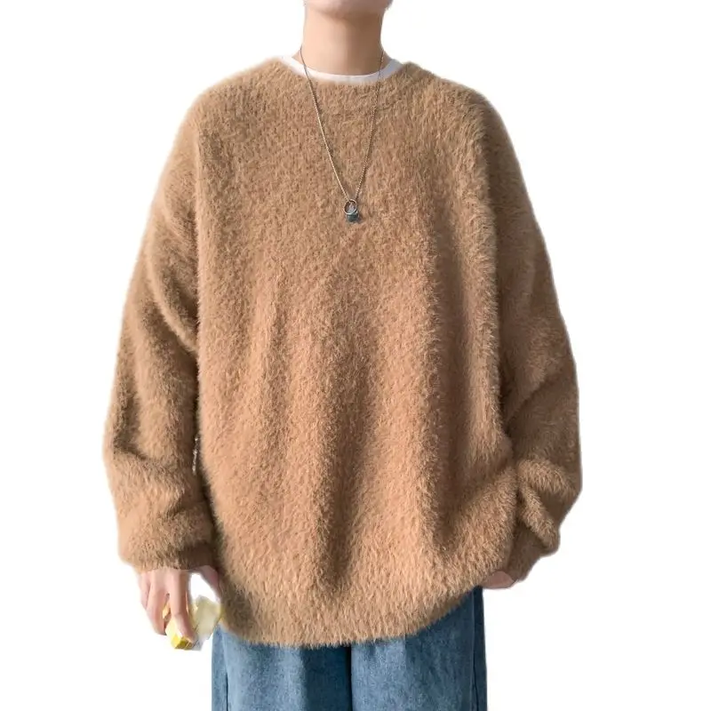 2021 Men's Coat Mohair Sweater New Round Neck Long Sleeve Solid Color Autumn Winter Streetwear Tidal Current The Price Of | Мужская