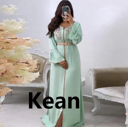

simple Satin Moroccan Kaftan Evening Dress Flare Sleeve Applique Sashes Evening Party Vestido de Renda Groom Mother Suits