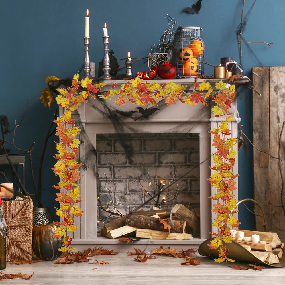 Декоративная гирлянда из искусственных кленовых листьев 1 75 м | Дом и сад