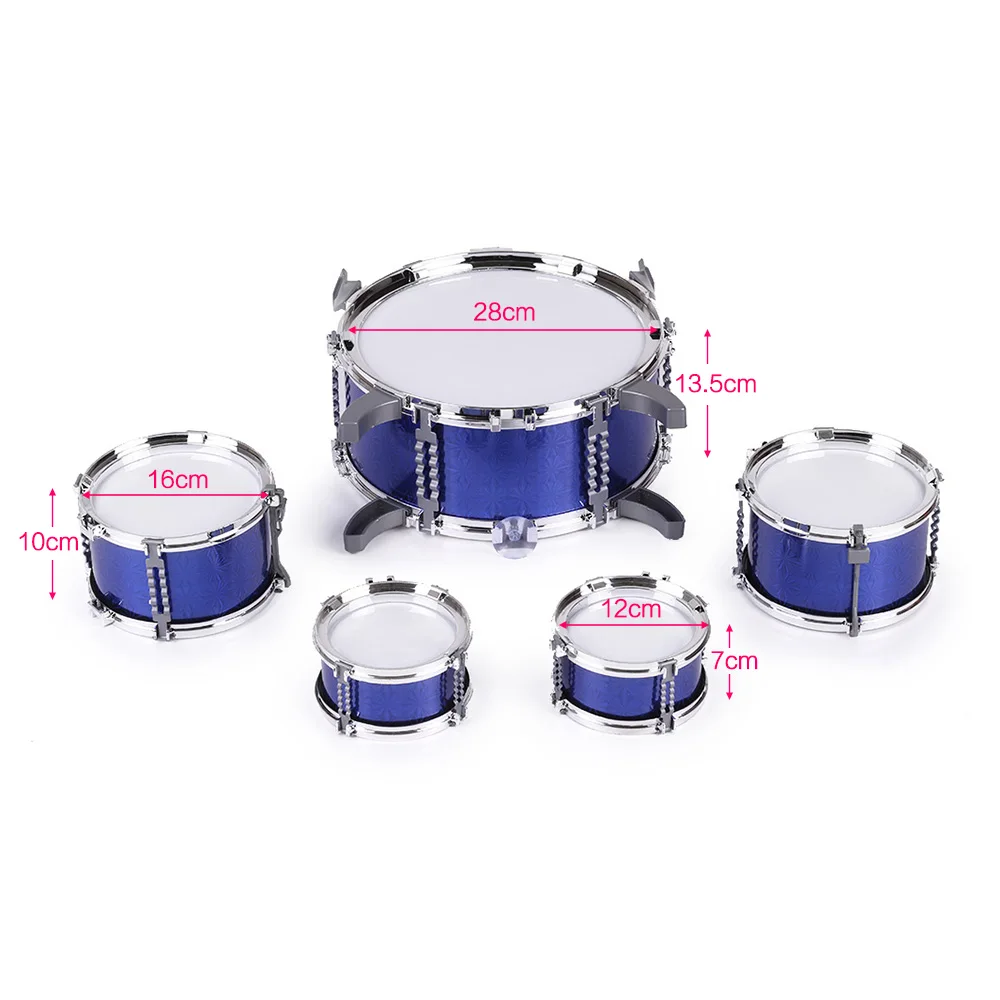 

Children Kids Drum Set Musical Instrument Toy 5 Drums with Small Cymbal Stool Drum Sticks for Boys Girls