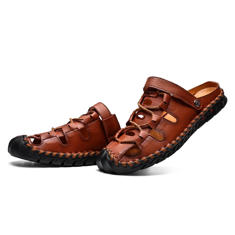 2020 Мужская обувь Летние повседневные сандалии на плоской подошве кожаные