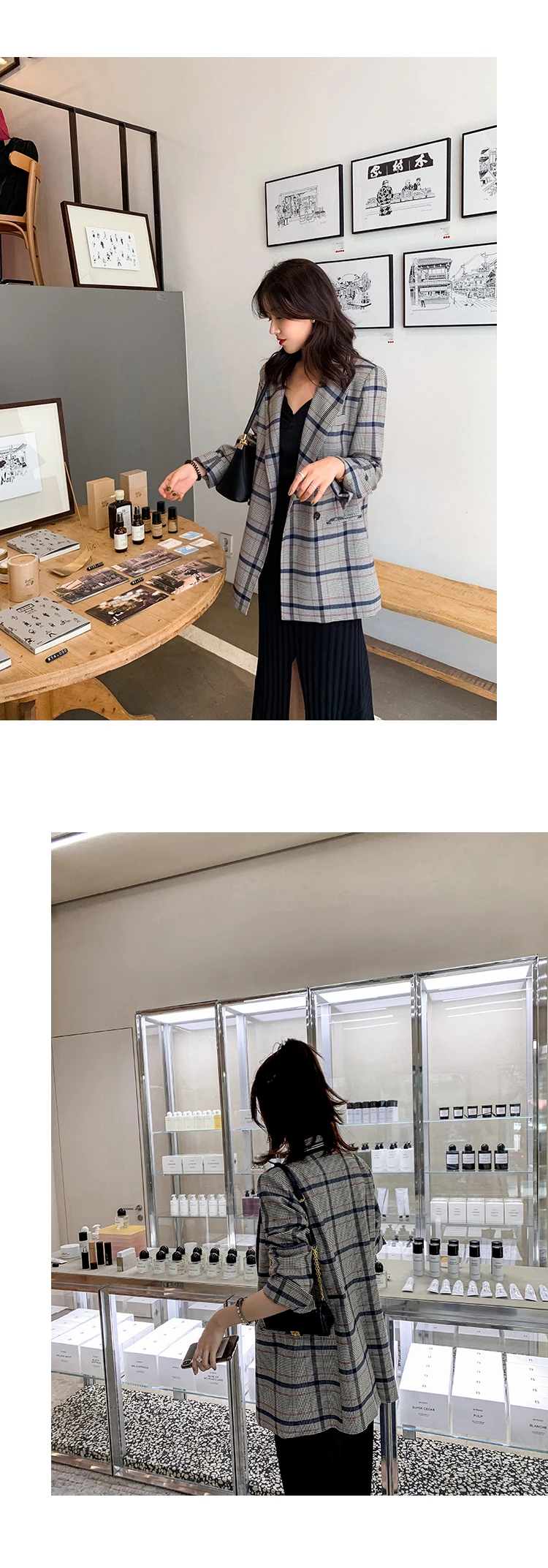 Women Winter Autumn Plaid Suit Jacket Female Coat Fashion Clothing Slim Blazer