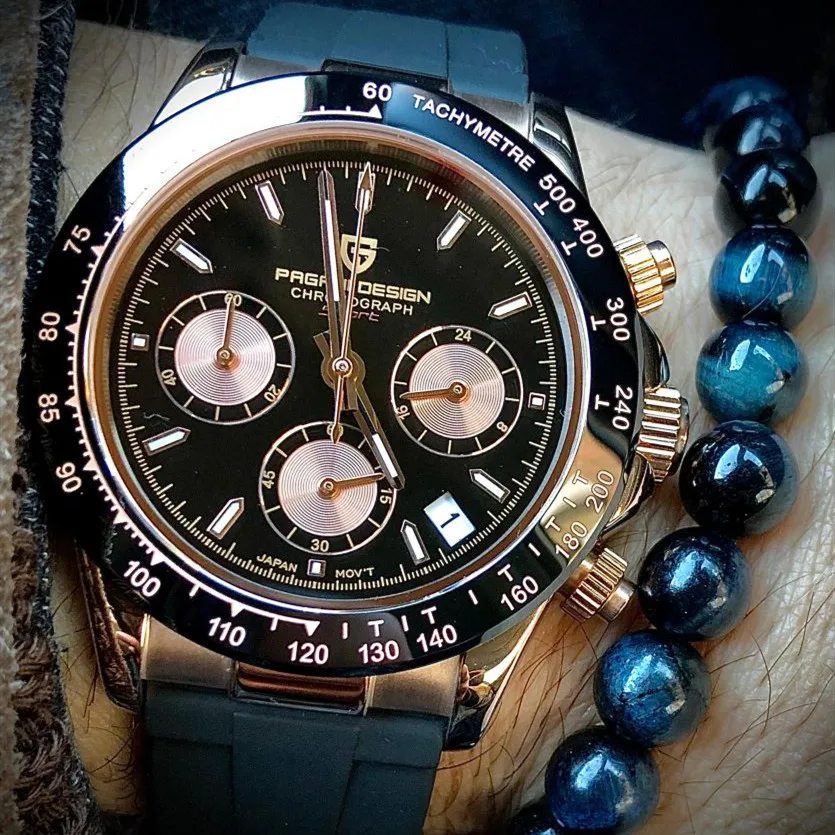 Часы наручные PAGANI Daytona мужские с резиновым ремешком кварцевый механизм