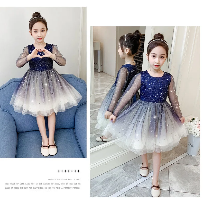 Girls Princess Dress New Party Elegant Ball Gown Star Sequin Shining Kids Children Clothing | Детская одежда и обувь