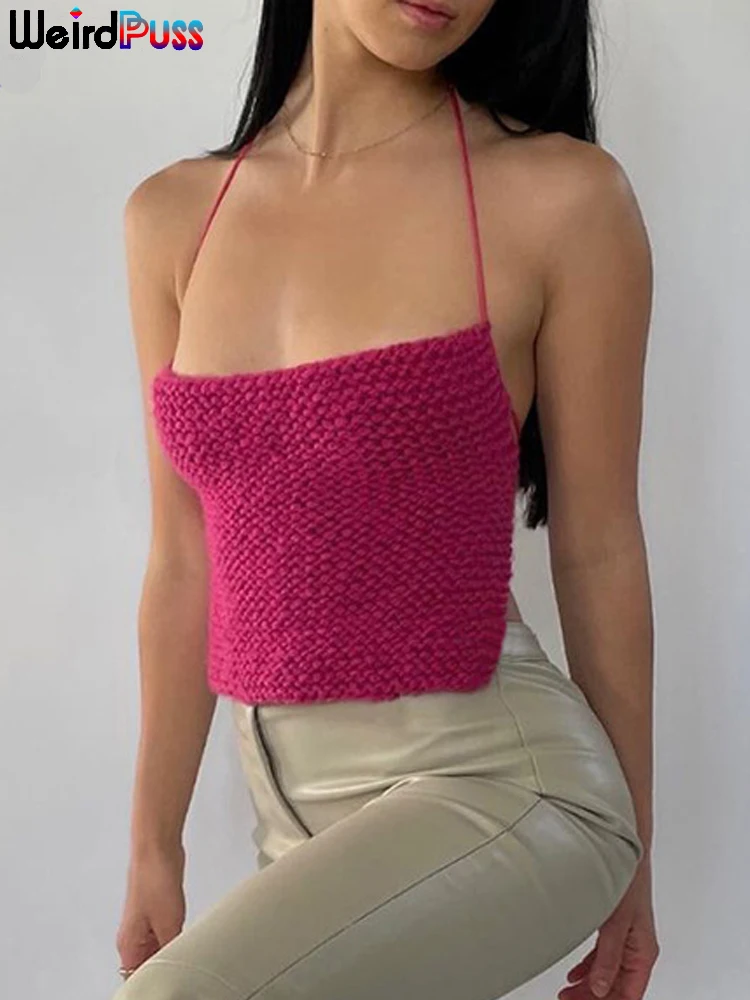 

Трикотажная кофта с лямкой на шее и открытой спиной, Y2K