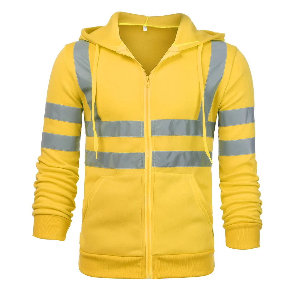 

Sweatshirt Mens Motorcycle Reflective Road High Visibility Pullover Casual Long Sleeve Hooded Zipper Pocket Streetwear 3XL#YL5