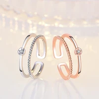 womens fashion simple style two row finger rings shiny crystal thin hoops rose gold charming ring band accessories best gifts