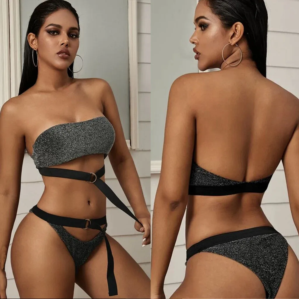 Женский пикантный Бюстгальтер-бандо на шнуровке пляжная одежда однотонные с