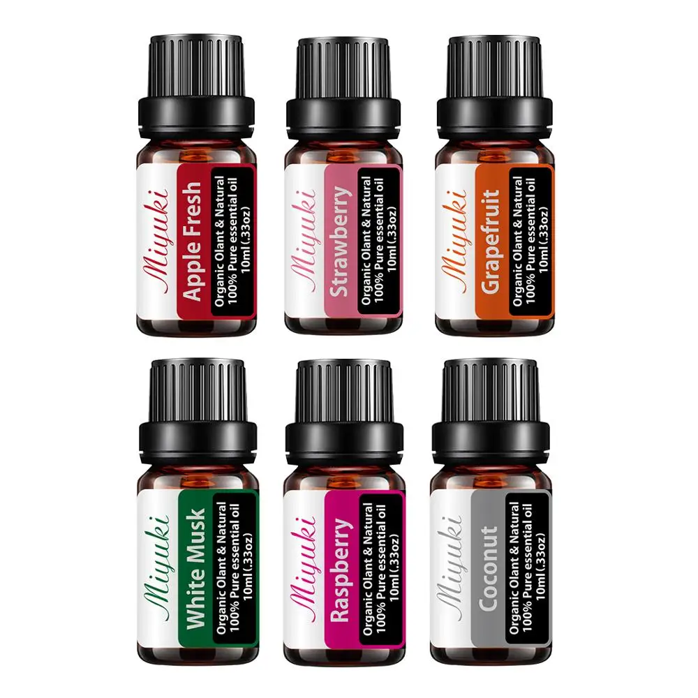 10ML 6pcs Gift Set Pure Essential Oil Diffuser Humidifier Massage Aromatherapy Apple White Musk Raspberry Coconut Strawberry | Красота и