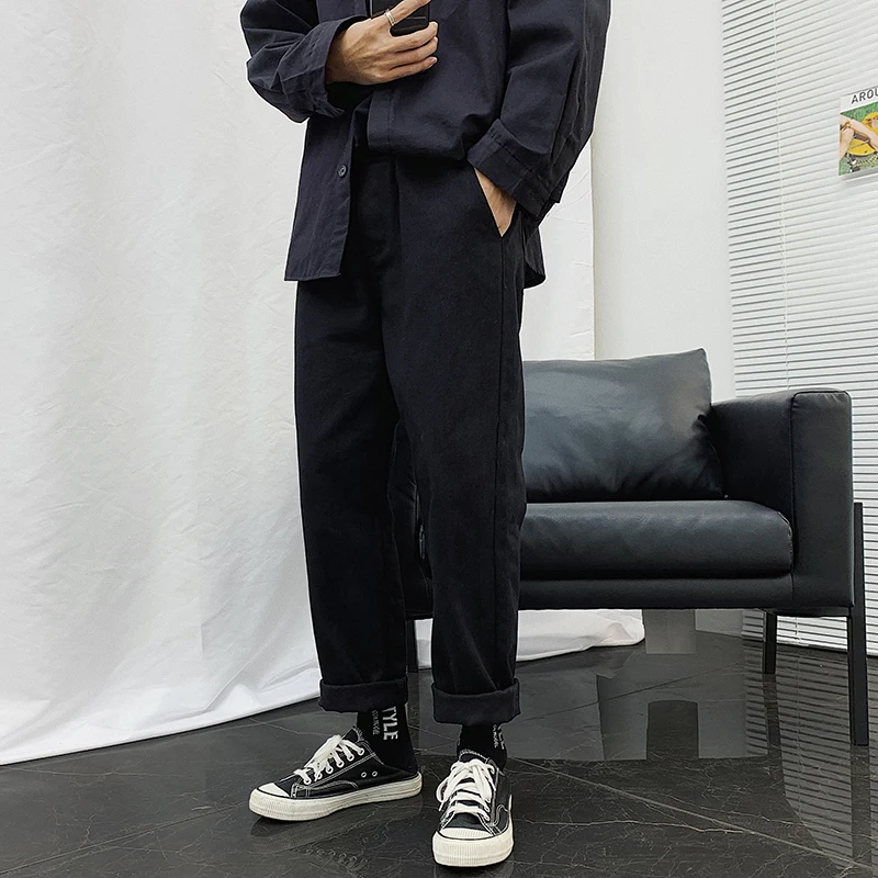 Blue Black Drawstring Jeans Men Fashion Washed Casual Jean Pants Men Streetwear Loose Hip Hop Straight Denim Trousers Mens M-4XL