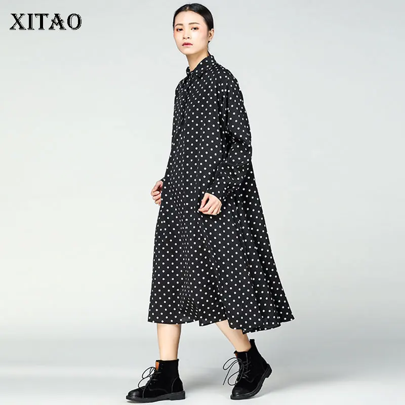 Винтажное платье в горошек XITAO модель ZLL4291 Корейском стиле модное женское с