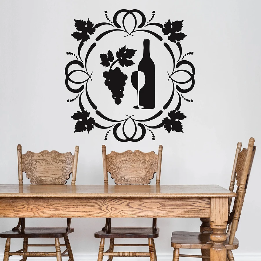 Wine Bottle Wall Stickers Grape Glass Goblet Drink Alcohol Restaurant Winery Interior Decor Vinyl Window Decal Art Mural M157 | Дом и сад