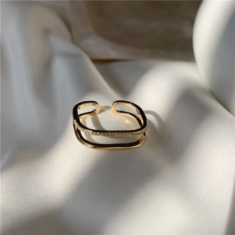 

Stylish Simple Double Ring Gold Plated Opening Adjustable Ring Elegant Girl Cocktail Bar Party Ring Daily Matching Jewelry