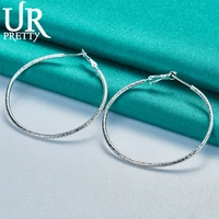 upretty new 925 sterling silver 50mm frosted matte hoop earring for women lady party wedding engagement charm jewelry gift