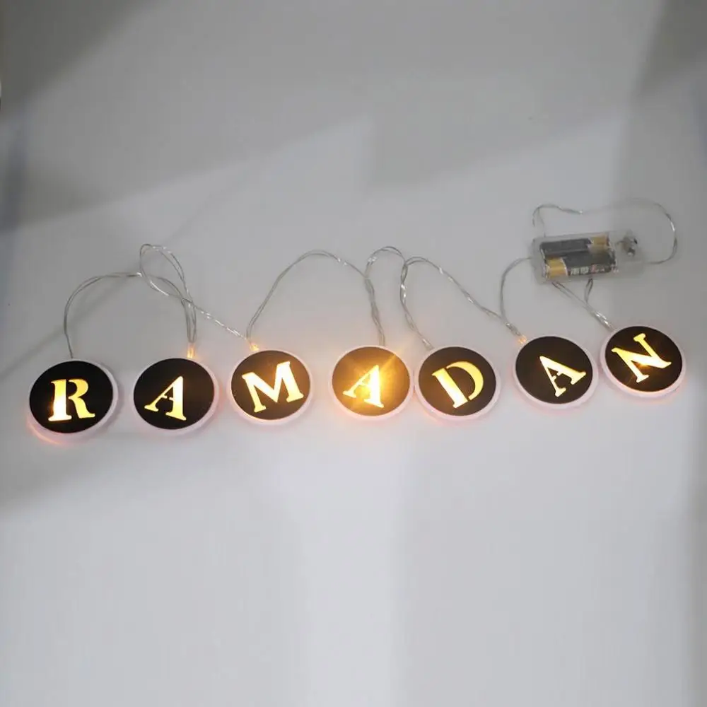 Деревянная веревка Рамадан ИД светодиодная Веревка на батарейке Мубарак