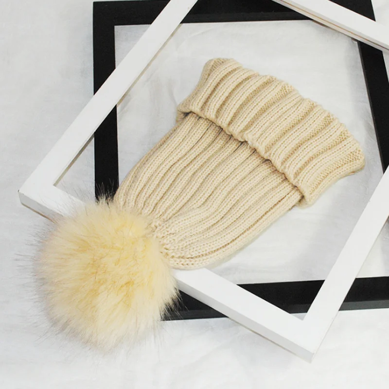

Fashion Women Faux Fur Ball Cap Pom Poms Winter Beanie Hat Knitted Warm Caps LL@17