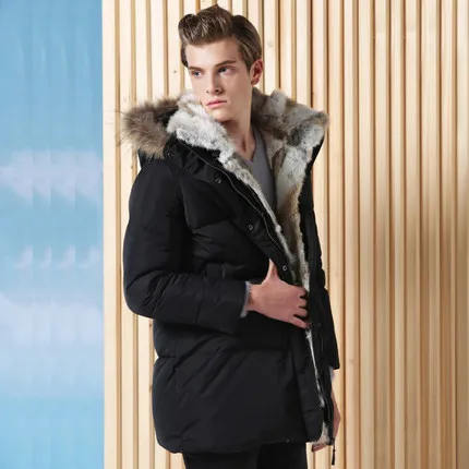 Зимняя мужская куртка на утином пуху 2020 толстая парка с капюшоном и воротником из