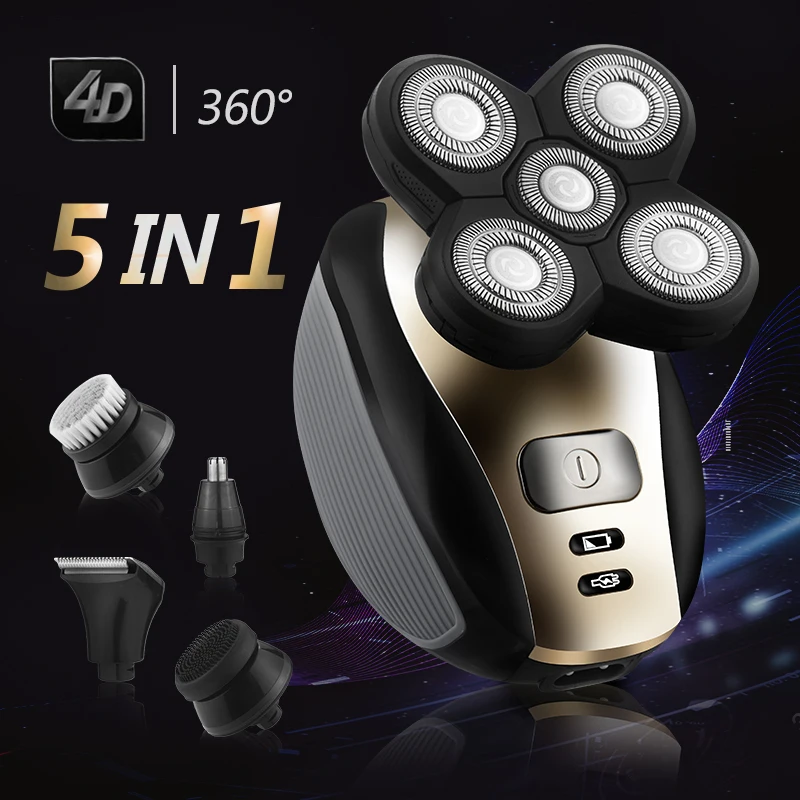 

USB Rechargeable 5 In 1 Electric Shaver Razor IPX7 Waterproof Men's Beard Trimmer 3D Head Dry Wet Razor Washable Shaving Machine