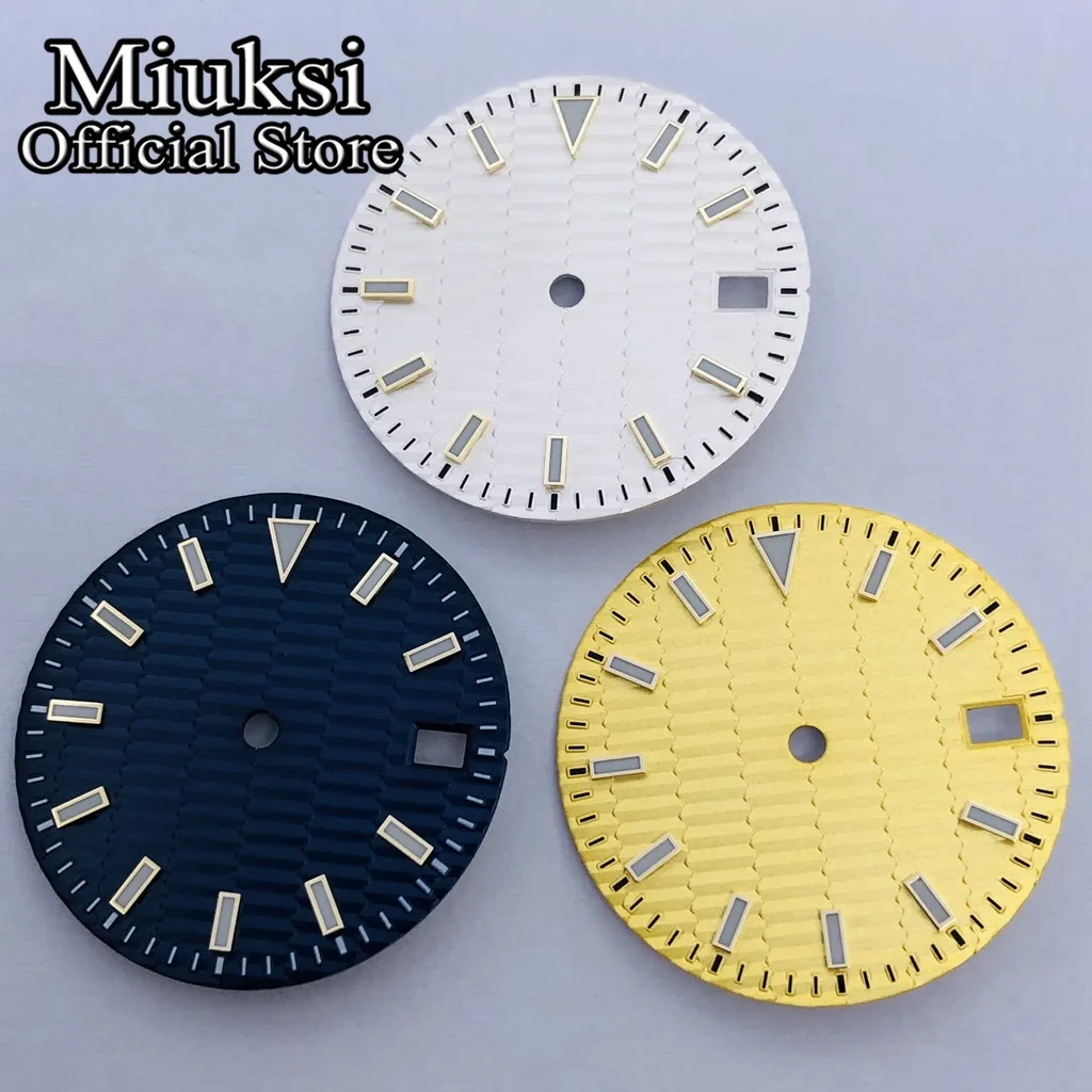 Miuksi 29mm black white gold dial luminous watch dial fit NH35 movement