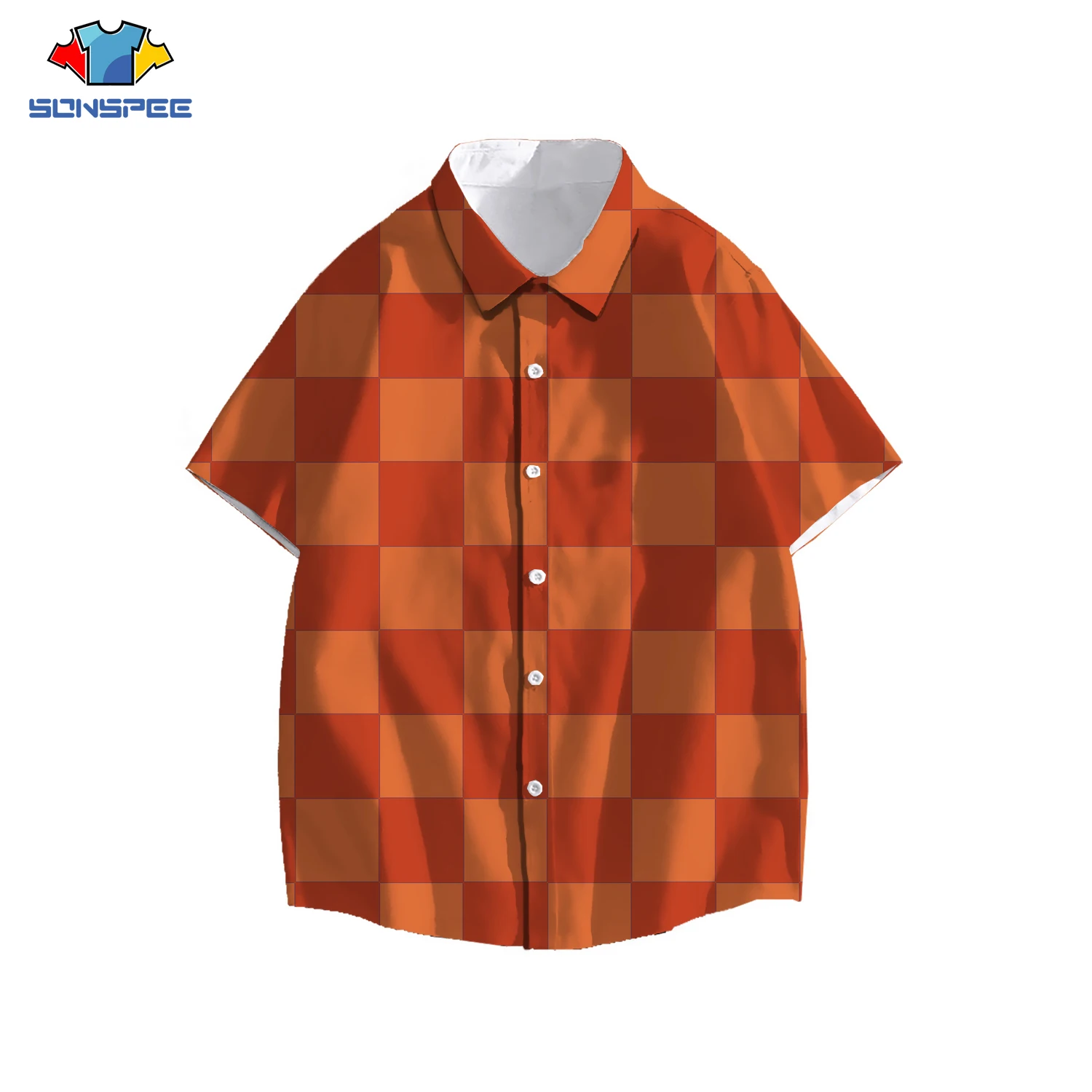 

SONSPEE Plaid Shirt Men Lattice Summer Casual Men's Short Sleeve Shirts Printed Man Shirt Hawaiian Seaside Loose Blouse Tops