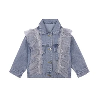 new kids denim jacket for girls flower lace stitching coats spring autumn fashion children clothing jean outwear jackets