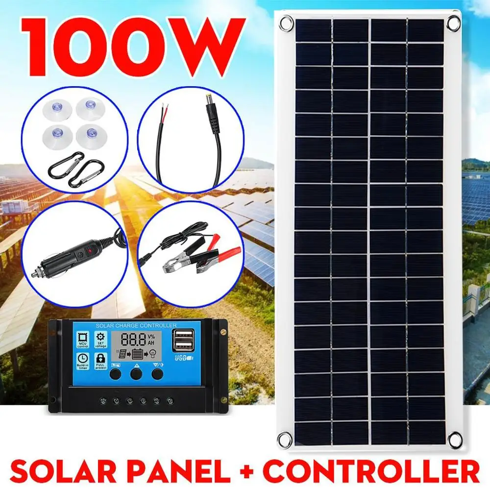 Портативная солнечная панель с двойным USB портом 100 Вт 18 В С ШИМ контроллером 30