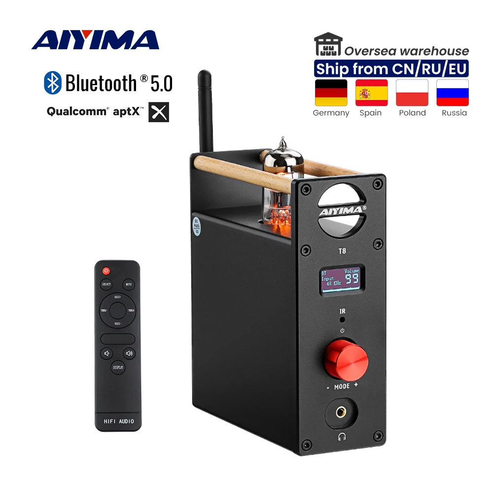 AIYIMA T8 трубчатый усилитель Bluetooth предусилитель декодер HIFI аудио для наушников USB DAC