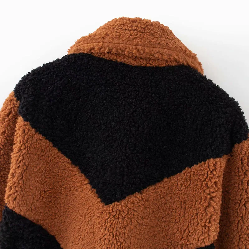 

Lamb Wool Women's Coat Lapel To Keep Warm Korean Version Harajuku Fashion All-match Color Matching Loose Chic Female Jacket