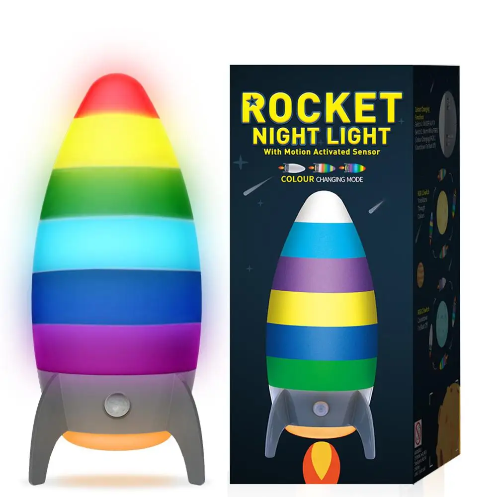 Креативный Rocket ночной Светильник RGB + Теплый Белый LED Детская прикроватная лампа