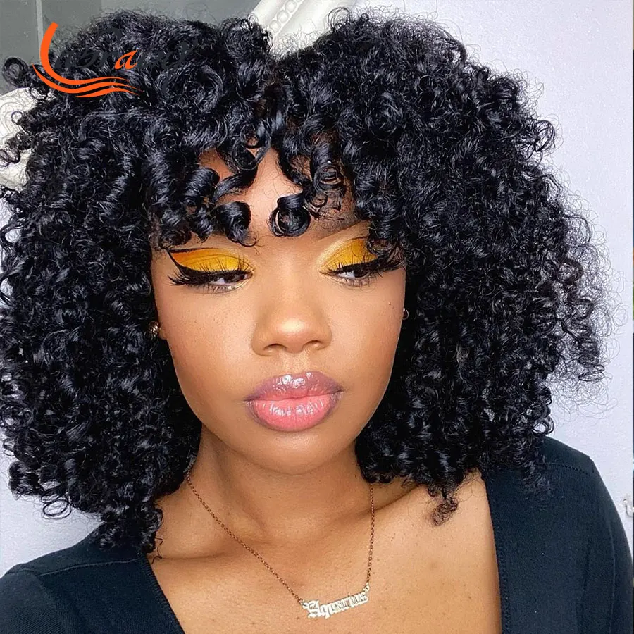 

Yaki Bob Remy Human Hair Wigs Mechine Made Kinky Curly Short Cut Afro Bob Pre Plucked Baby Hair Bleached Knots With Baby Hair