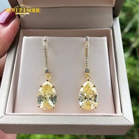 jewepisode 18k gold color 9x13mm citrine diamond drop earrings for women wedding party fine jewelry birthday gifts drop shipping