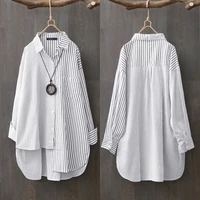 oversized womens asymmetrical shirts zanzea 2021 elegant striped tops casual long sleeve blusas female button stiching tunic