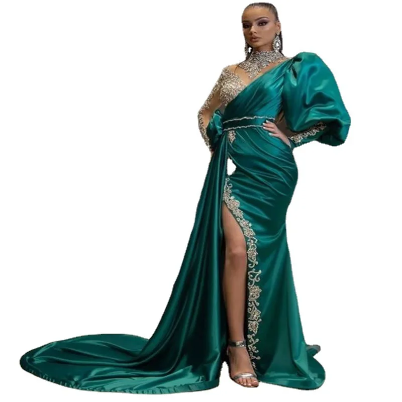 

2021 Banquet Evening Dress Fishtail Silver Sequined Host Model Slimming Team Performance Dress Stage Dress