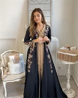 elegant black moroccan kaftan evening dress long sleeves lace pattern embroidery a line mother formal gowns prom dresses 2021