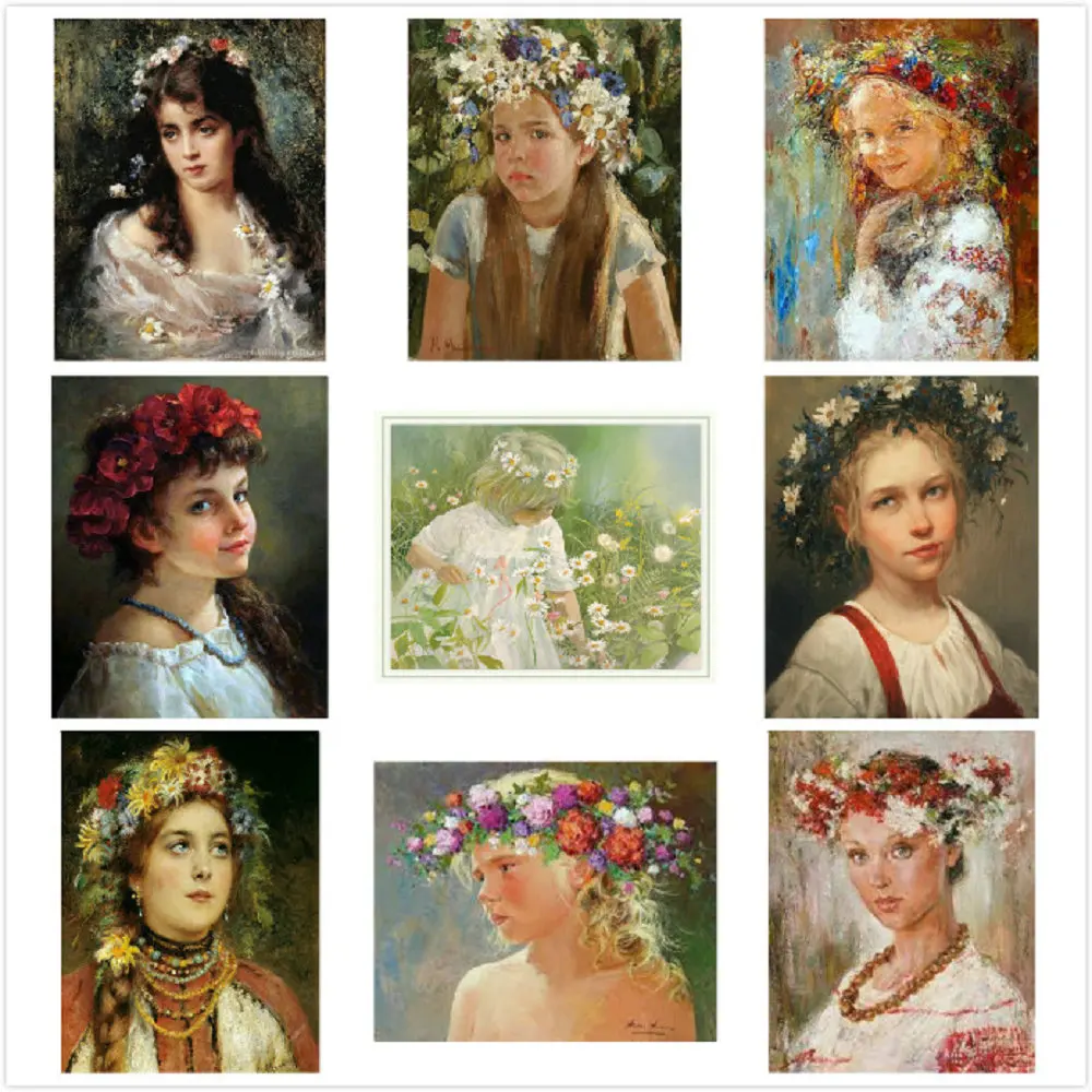 Алмазная вышивка с изображением русской девушки и венка картина 5D сделай сам