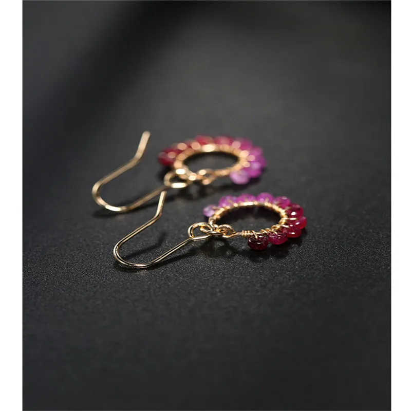 Серьги DMBS049 с градиентом и красным сапфиром женские желтые серьги под золото 14 к