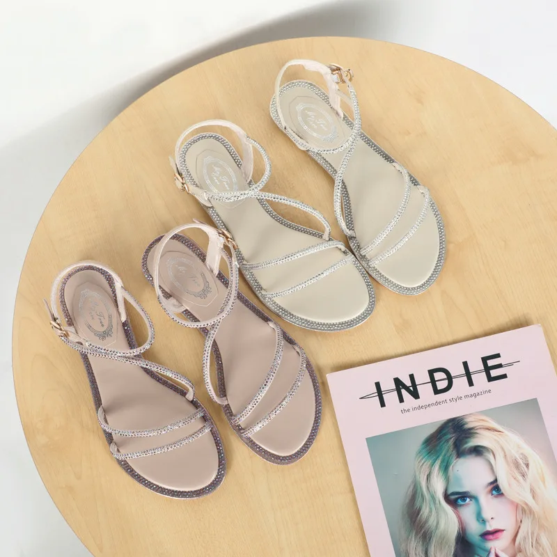 Crystal Ladies wedges buckle sandals serpentine summer gladiator shoes woman beach flipflops slingback rhinestone sandalias 2020 | Обувь