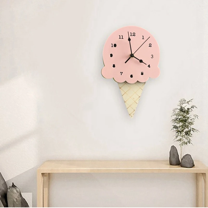 

Nordic INS Style Ice Cream Sharped Wall Hanging Clock Cartoon Silent Non-Ticking Battery Powered for Children Bedroom