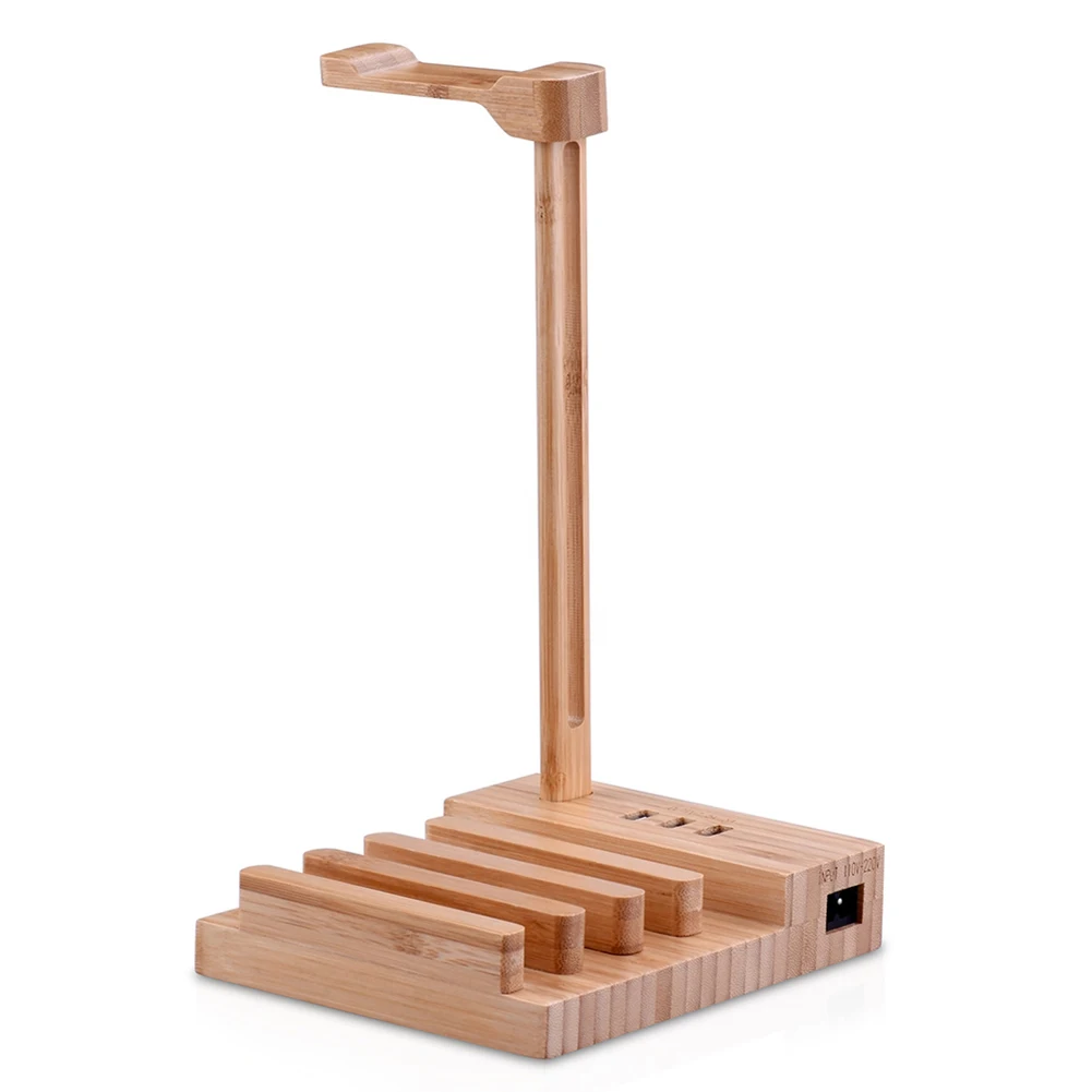 Деревянный Настольный 3 Порты гарнитуры стеллаж для хранения USB зарядная