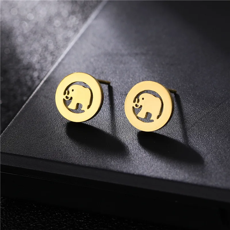 

New Trend Gold Jewelry Set Hollow Zircon Elephant Necklace for Women Stainless Steel Animal Stud Earrings Female Charms Gifts