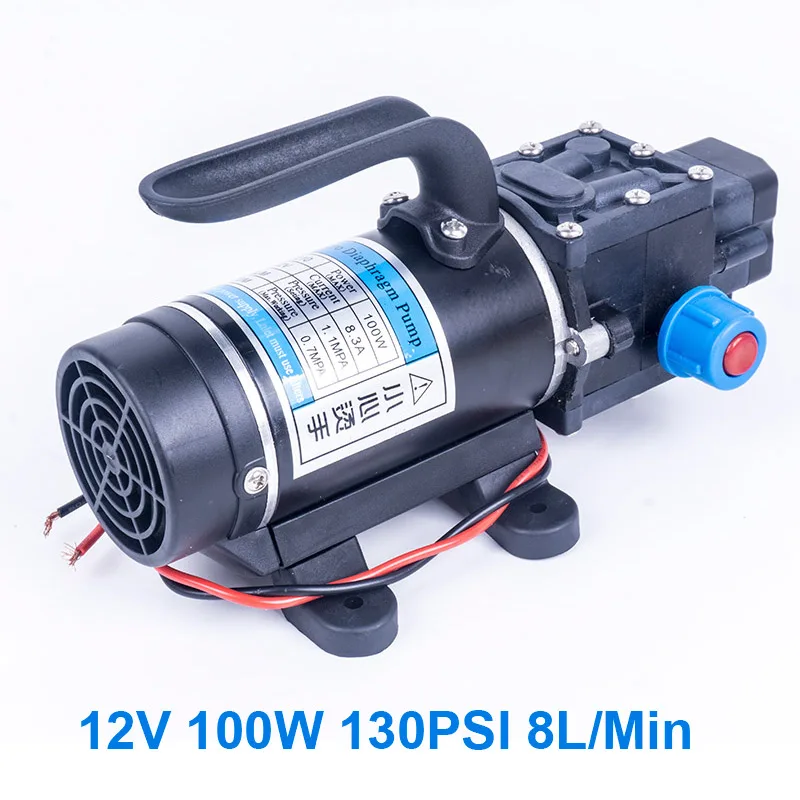 Pressure switch type 12V 100W 1.1Mpa 130PSI 8.3A 8L/мин сельскохозяйственный Электрический микро водяной насос водяная пленка высокого Давление самовсасывающий насос - Напряжение: Pressure switch type