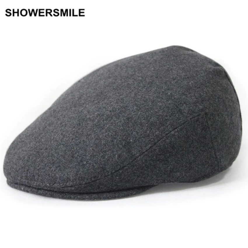 SHOWERSMILE, фирменный берет, Мужская зимняя Шерстяная кепка, серая, черная, зеленая, однотонная, повседневная, винтажная, газетная, шапка и кепка, британский стиль
